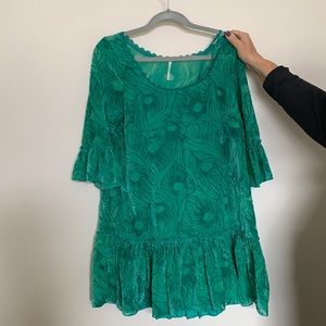 Free people teal peacock feather mini dress